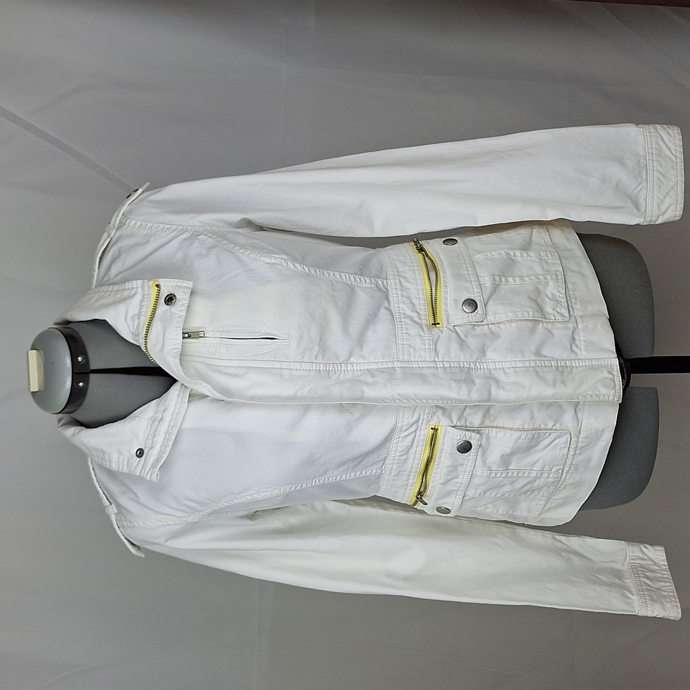 Free People White Ribbed Denim Jacket  Sz 6 Womens White